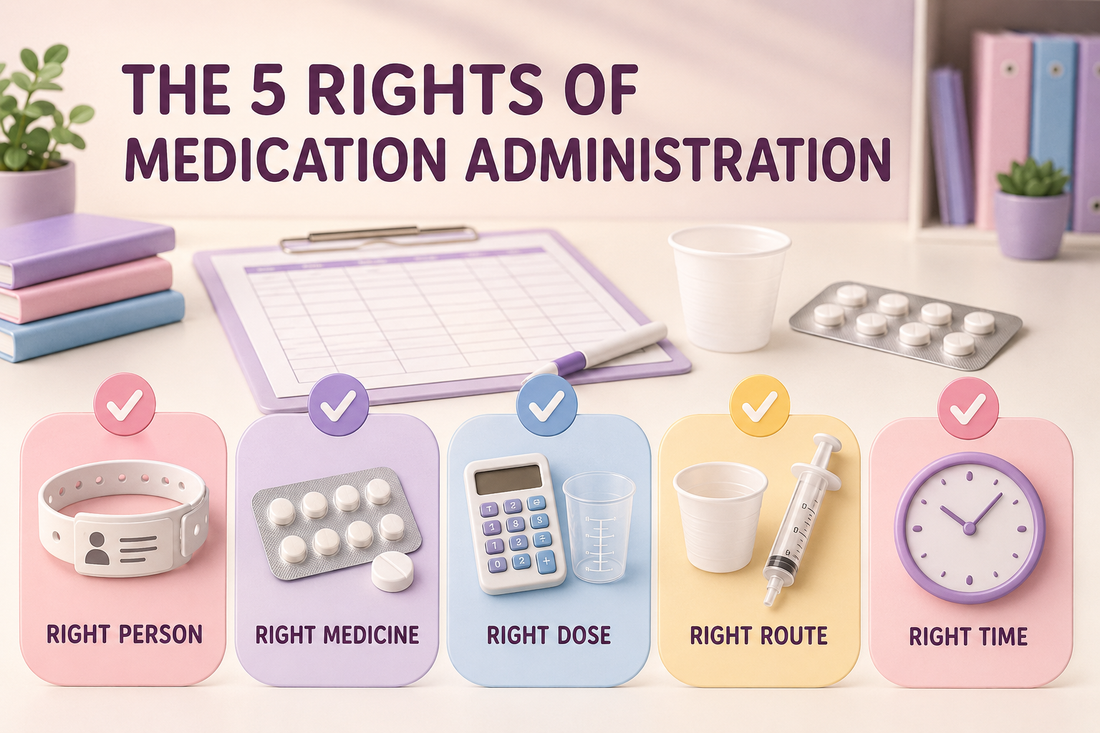 Student nurse checking a medication chart with a registered nurse