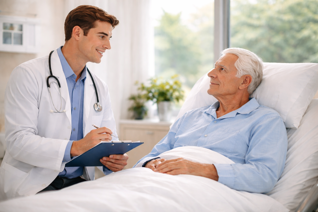 Student nurse listening to a patient who is refusing care