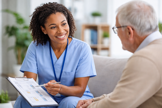 Student nurse supporting a patient to understand a healthcare decision