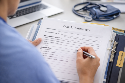 Student nurse documenting a decision-specific mental capacity assessment