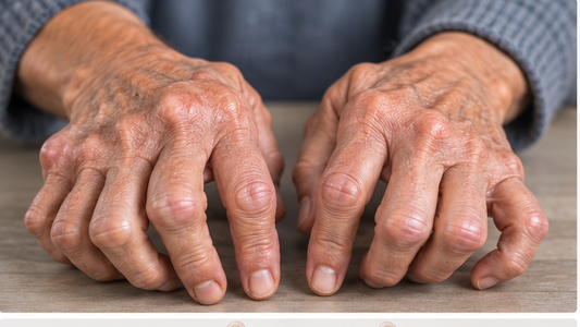 Hands showing established rheumatoid arthritis with swelling and deformity