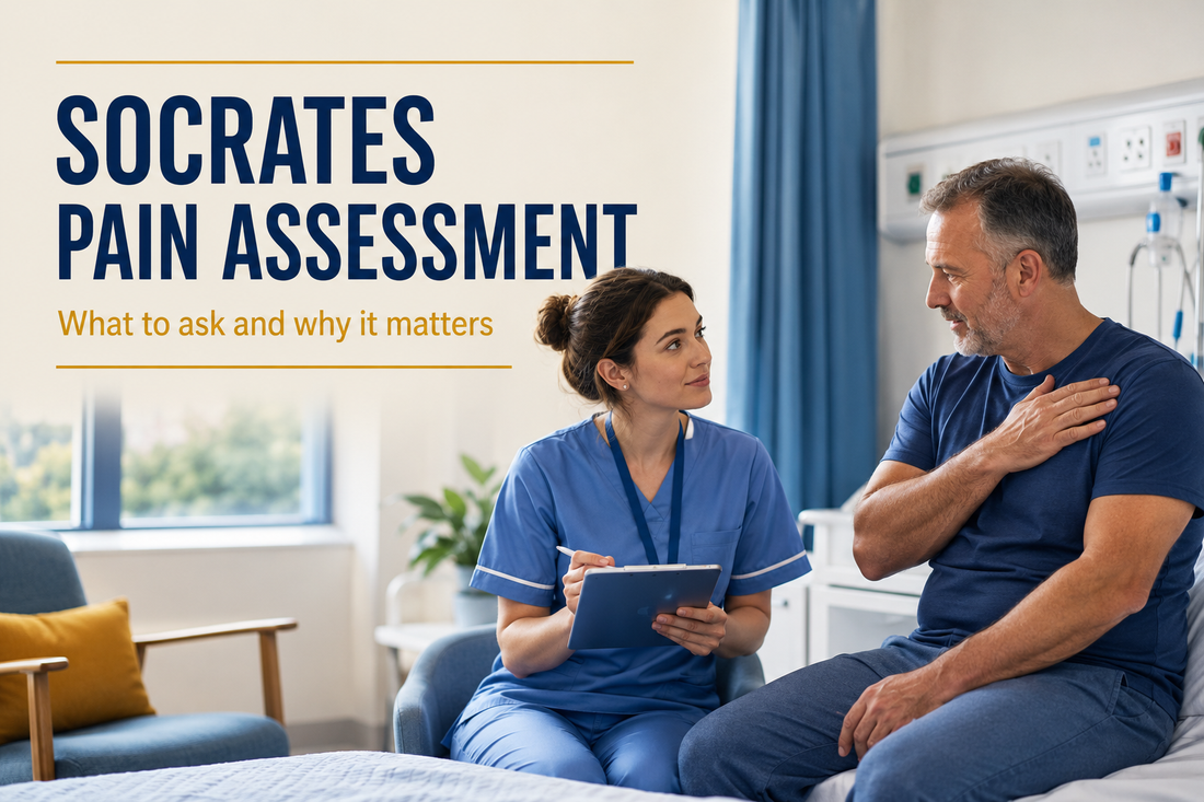 Student nurse using SOCRATES to assess a patient’s pain
