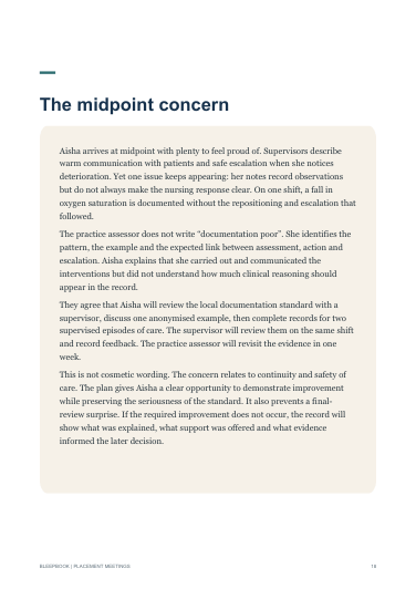 Midpoint review concern example from the Bleepbook Placement Meetings student nurse handbook