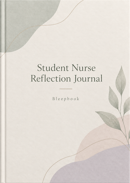 Bleepbook Student Nurse Reflection Journal cover in calm cream, sage, blush and lavender tones