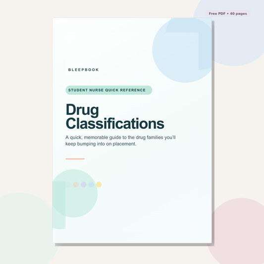Bleepbook Drug Classifications Student Nurse Quick Reference cover, free 40-page PDF