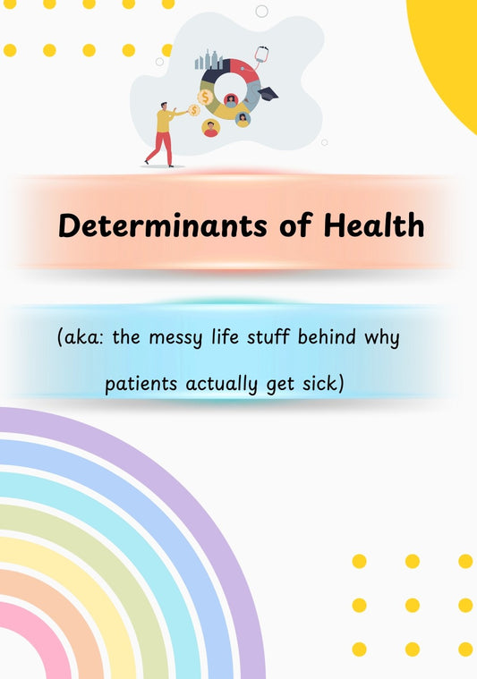 Book cover titled 'Determinants of Health' with a colorful design and text.