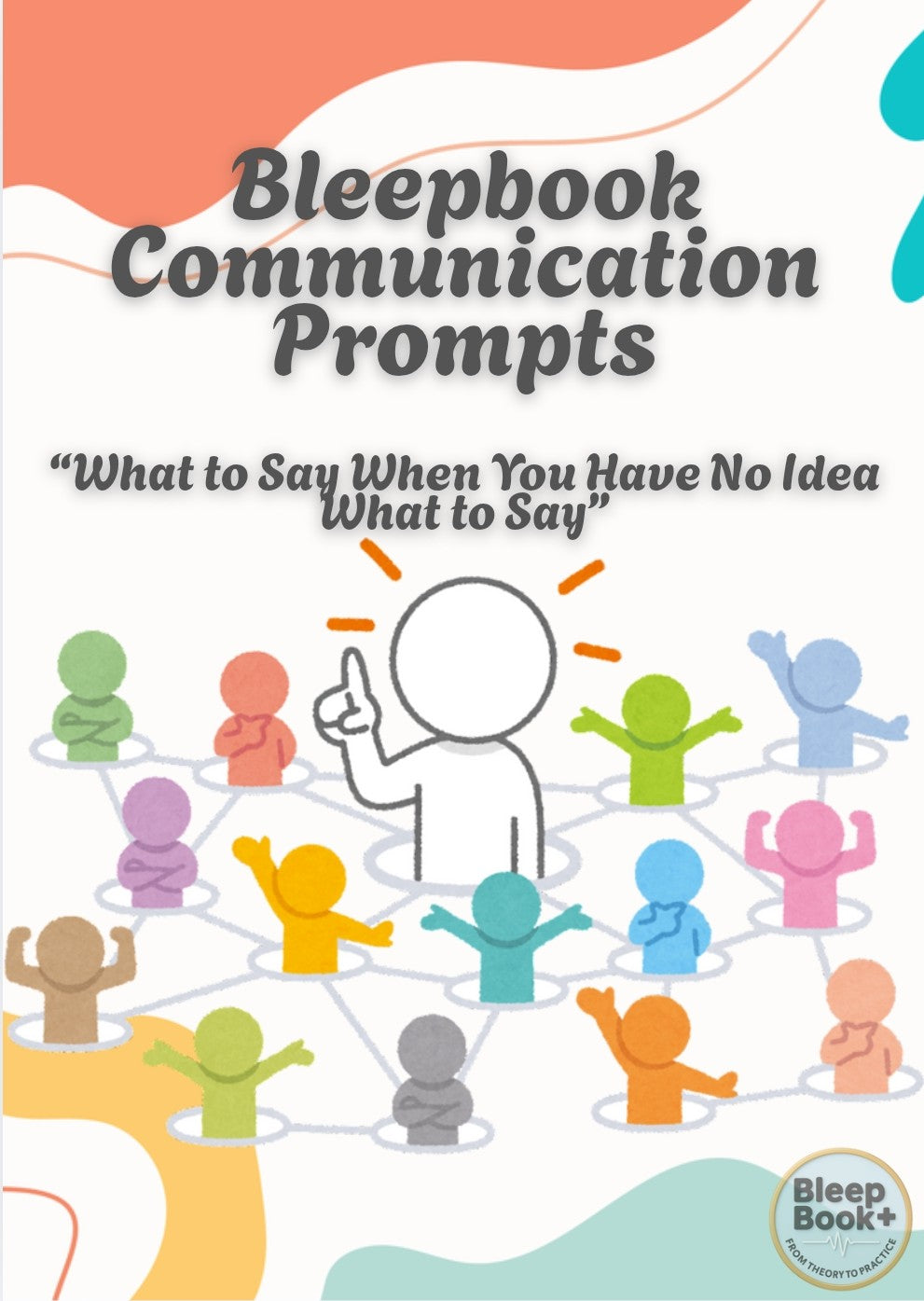 Book cover of 'Bleepbook Communication Prompts' with colorful stick figure illustrations and text.