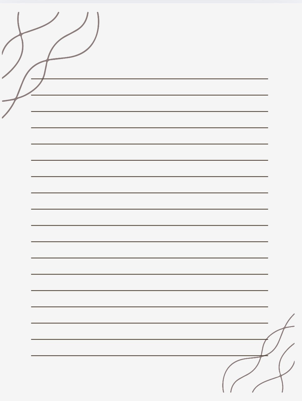 Lined paper with decorative leaf designs on a white background