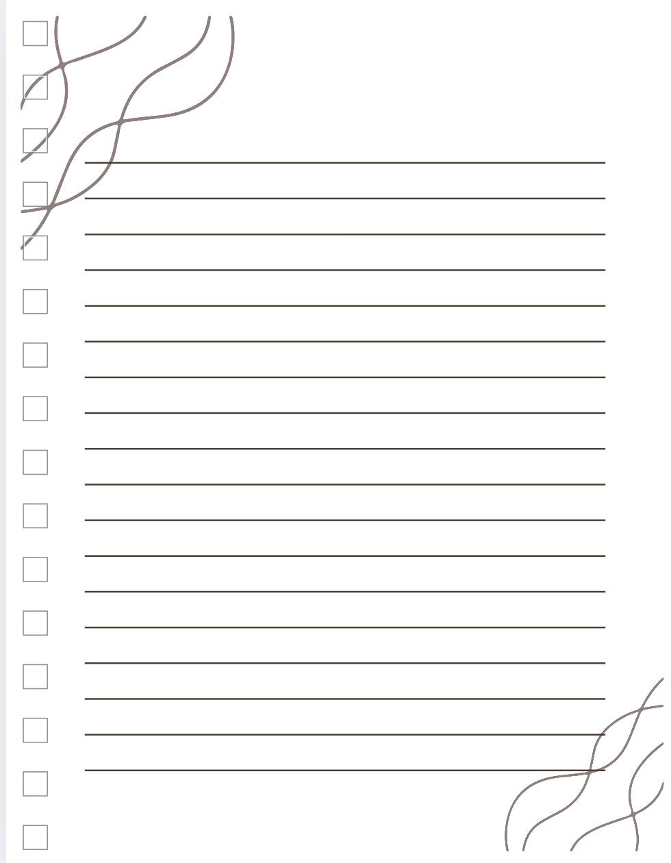 Blank lined paper with checkboxes on a white background