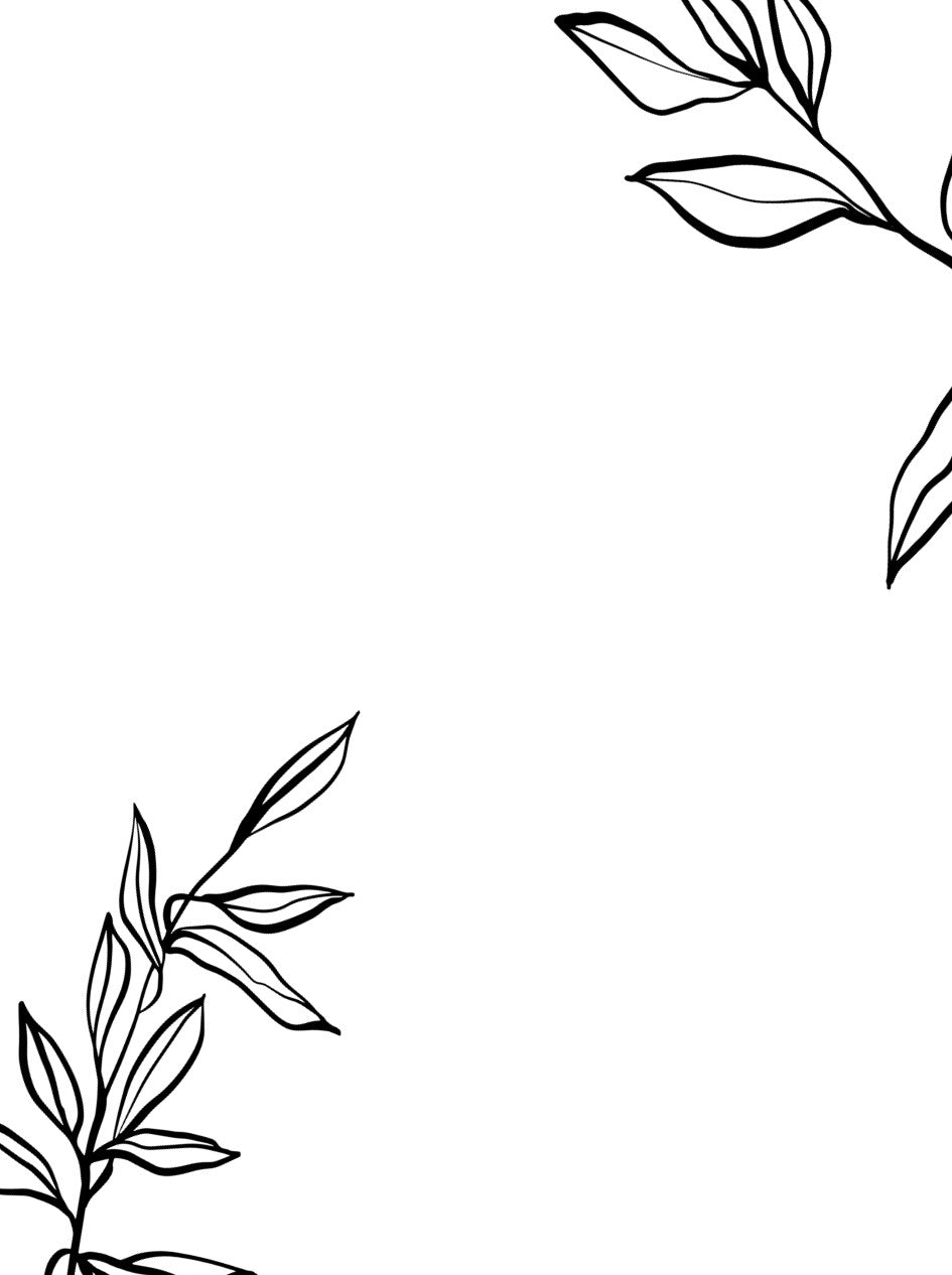 Black line art of leaves on a white background