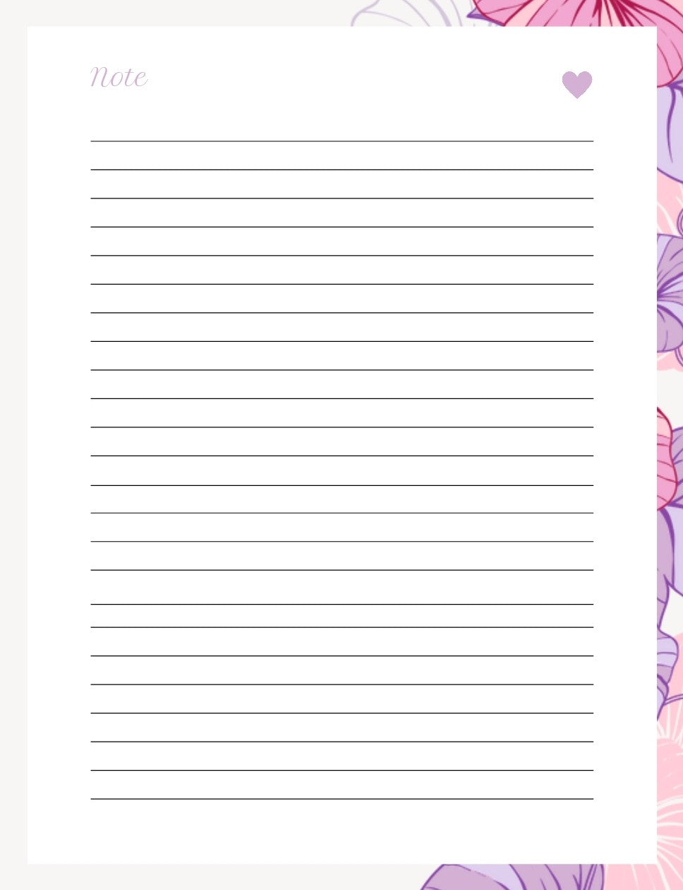 Lined paper with floral border on a white background