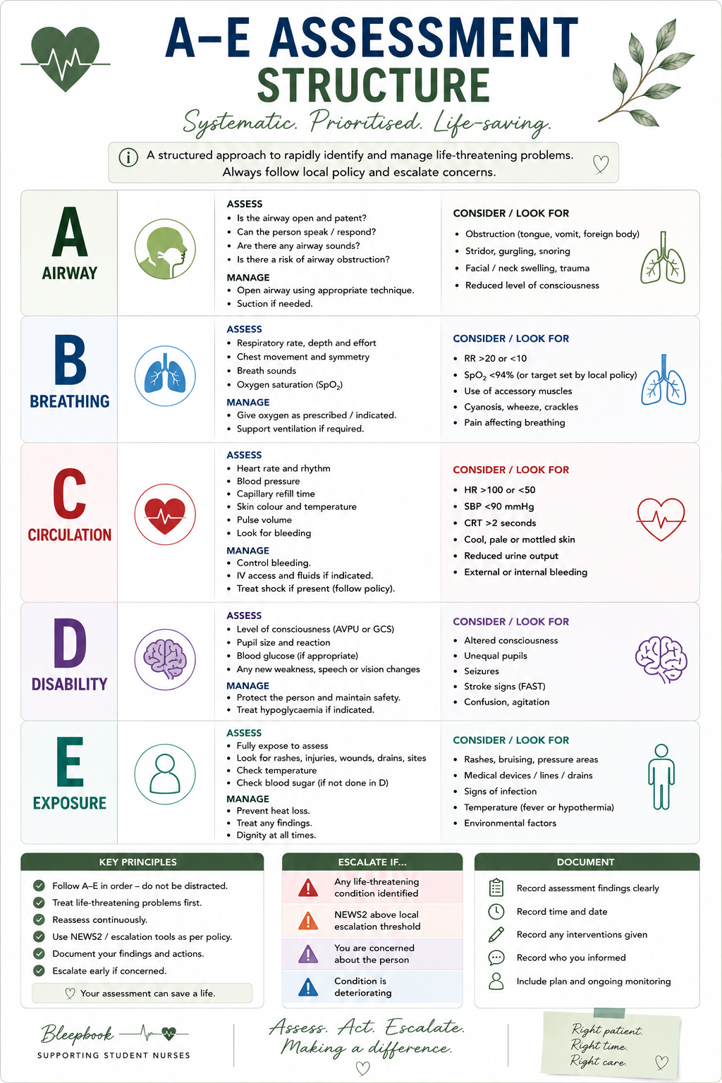 A-E Assessment Structure chart for systematic prioritized life-saving