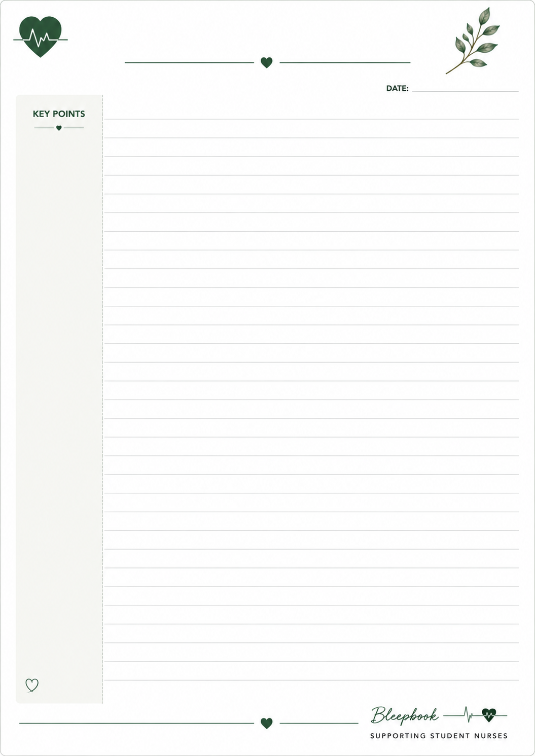 Notebook page with lined paper, key points section, and decorative elements on a white background.