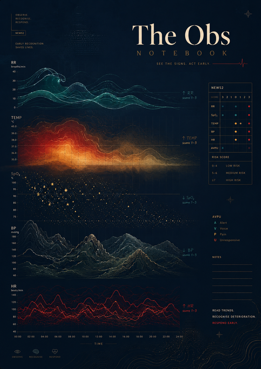 Cover of 'The Obs Notebook' with abstract graphs and data on a dark background