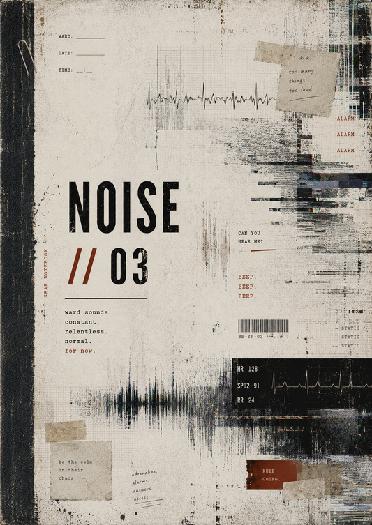 Book cover with text 'NOISE // 03' and sound wave graphics on a textured background