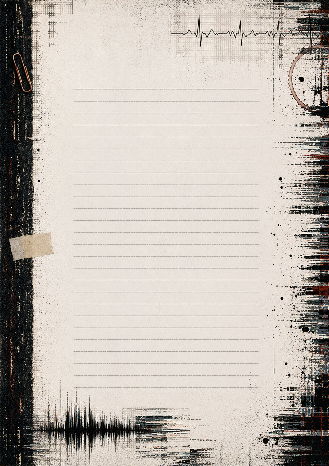 Abstract black and white design with vertical blinds and a heartbeat line.