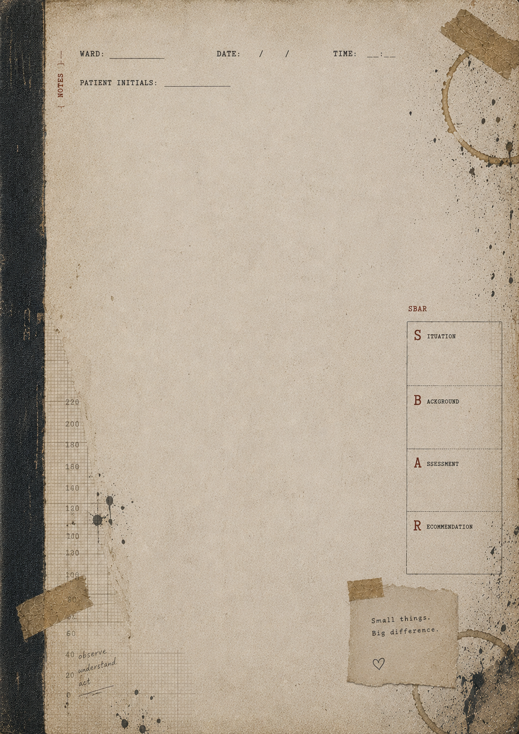 Vintage-style medical record with text and checkboxes on a beige background