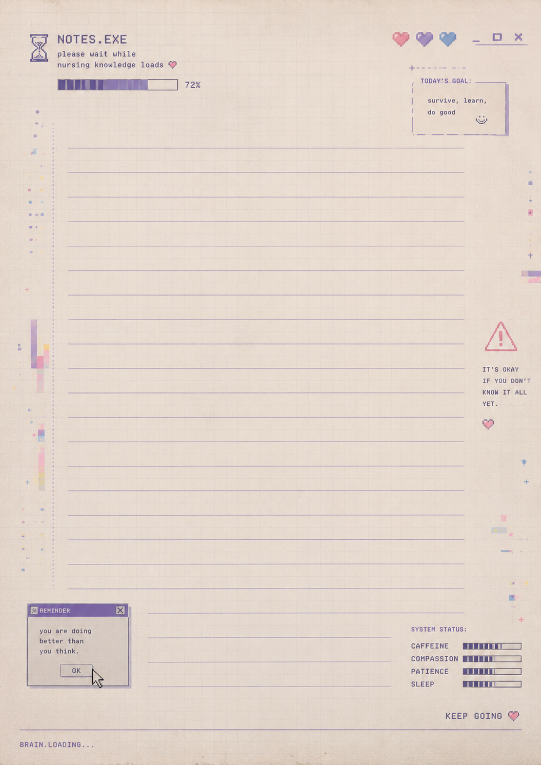 Placeholder image with text and icons on a lined notebook background