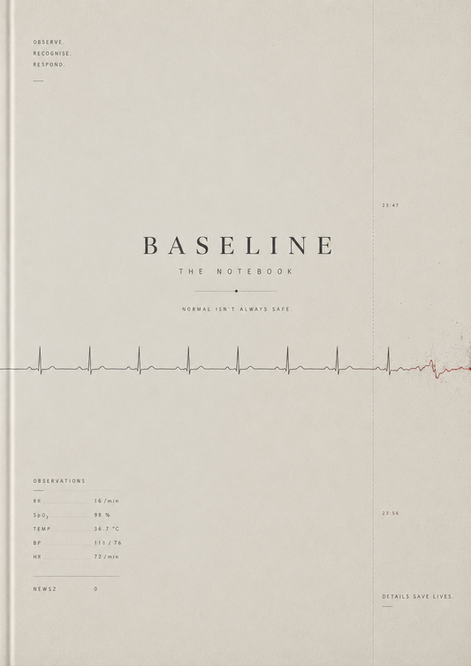 Cover of 'Baseline: The Notebook' with minimal design and text.